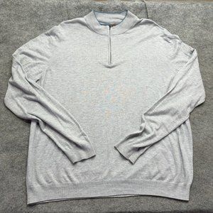 Johnnie-O Sweater 1/4 Zip Gray Ribbed Lightweight Cotton Nylon Silk Men XL